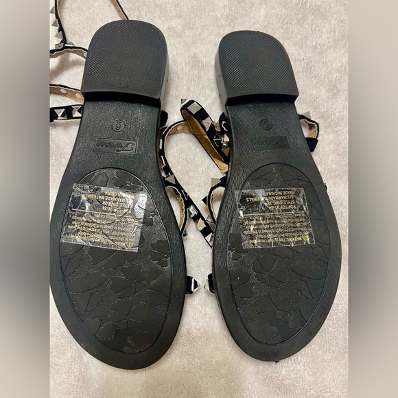 Black Strappy Studded Sandals w/ Ankle Strap- Silver Studs & Trim- Women Size 6 - Picture 5 of 8